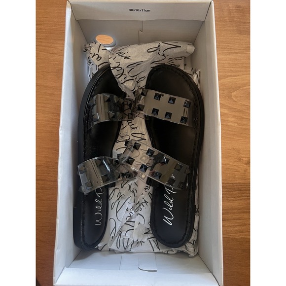 NEW WILD PAIR Women Black Double Band Ginnie Round Toe Slip On Slide Sandals 6.5 - Picture 4 of 9